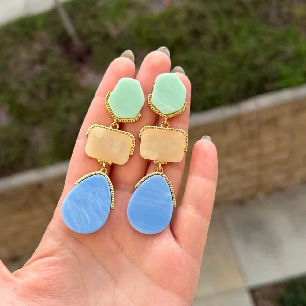 Multi Color Drop Earrings | Triple Dangle Earrings